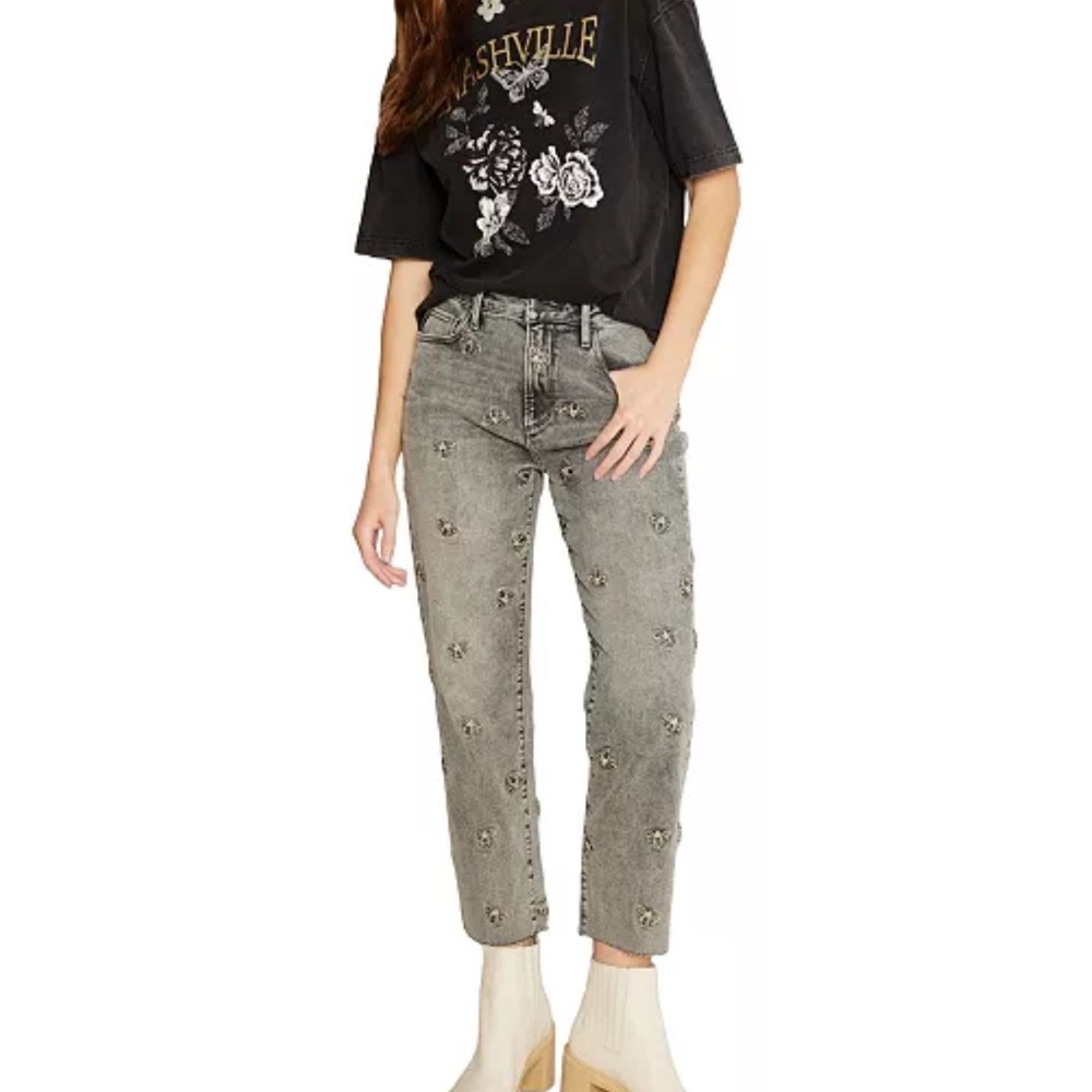 DRIFTWOOD Stone Gray Floral Cropped Jeans